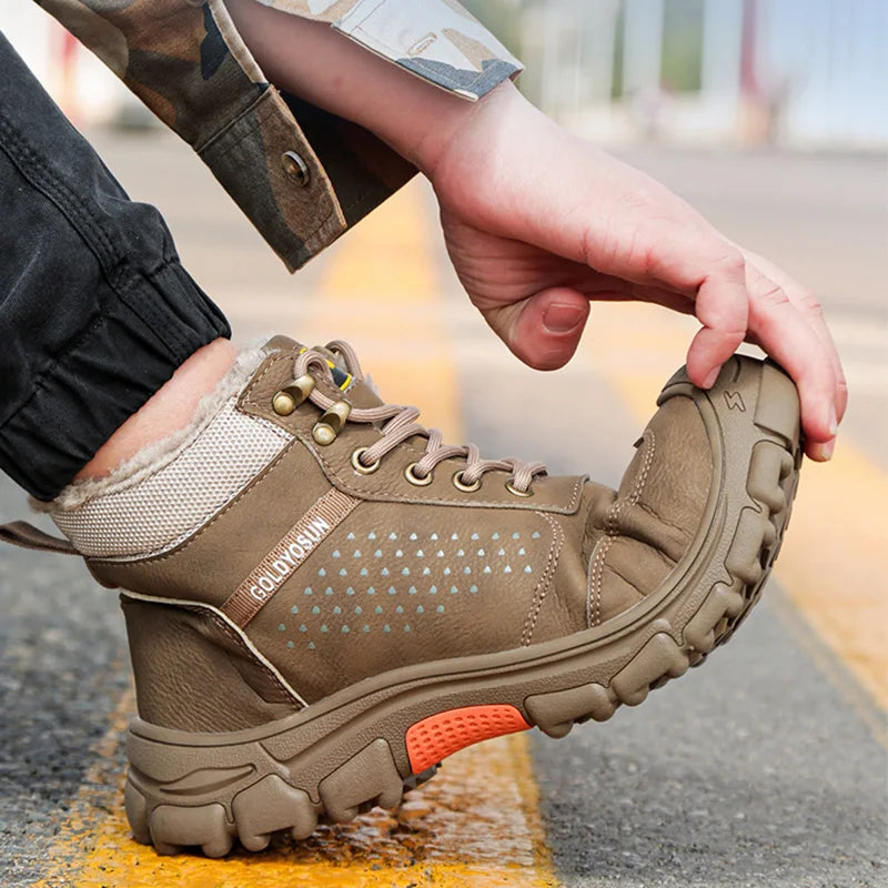 Nuevos zapatos de seguridad de trabajo de lana gruesa de invierno para hombres, botas de trabajo con puntera de acero, zapatos de seguridad antideslizantes, botas de nieve para hombre.