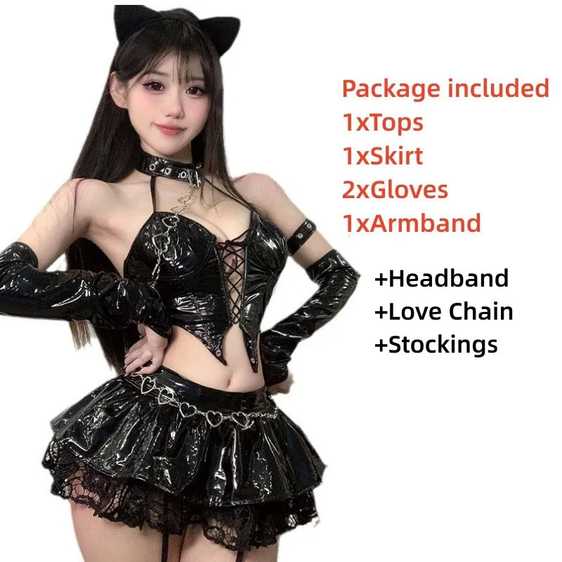 Disfraz de Halloween para mujer, cosplay de anime, reina de la ciudad del diablo Misa, uniforme, disfraz de cosplay, atuendo de cuero PU cyberpunk.
