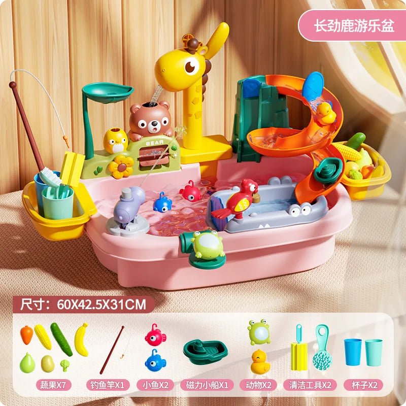 Juguetes de cocina para niños, eléctricos, divertidos, juego de agua, lavabo, pesca, lavavajillas, juego de rol para el hogar, juguete de educación temprana para bebés
