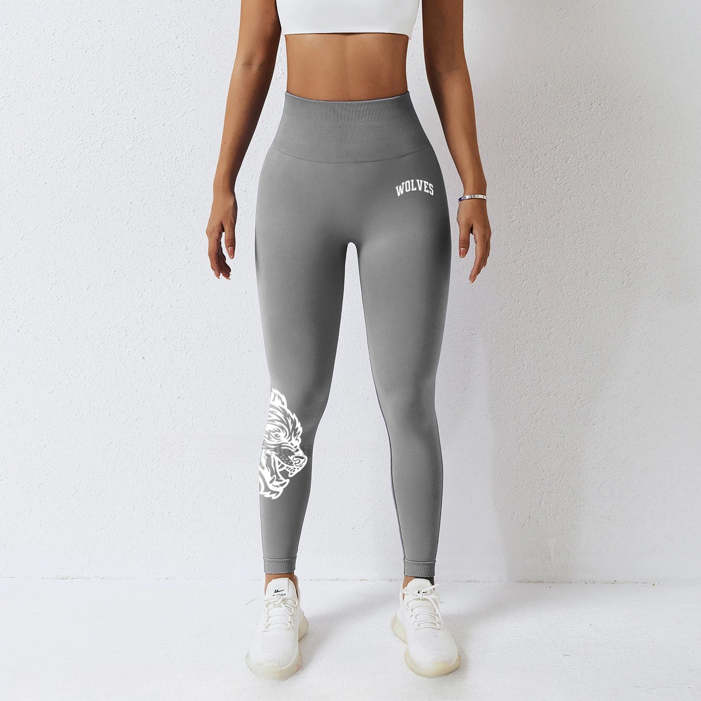 Pantalones de yoga para mujer con estampado de cabeza de lobo en color sólido, tejido de alta calidad, suaves, que no se arrugan, para fitness, correr y entrenamiento.