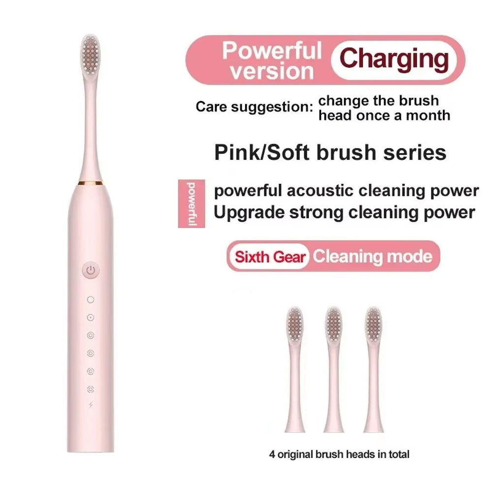 Cepillo de dientes eléctrico ultrasónico de seis velocidades, para el hogar, suave, con carga USB, impermeable, limpiador de dientes automático para adultos, juego para parejas