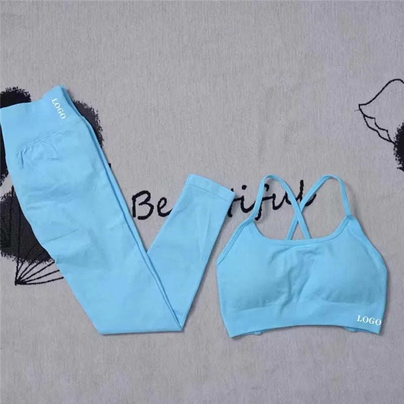 Conjunto de 2 piezas de yoga para mujer, leggings de cintura alta sin costuras, sujetador deportivo, ropa de entrenamiento, ropa deportiva para correr