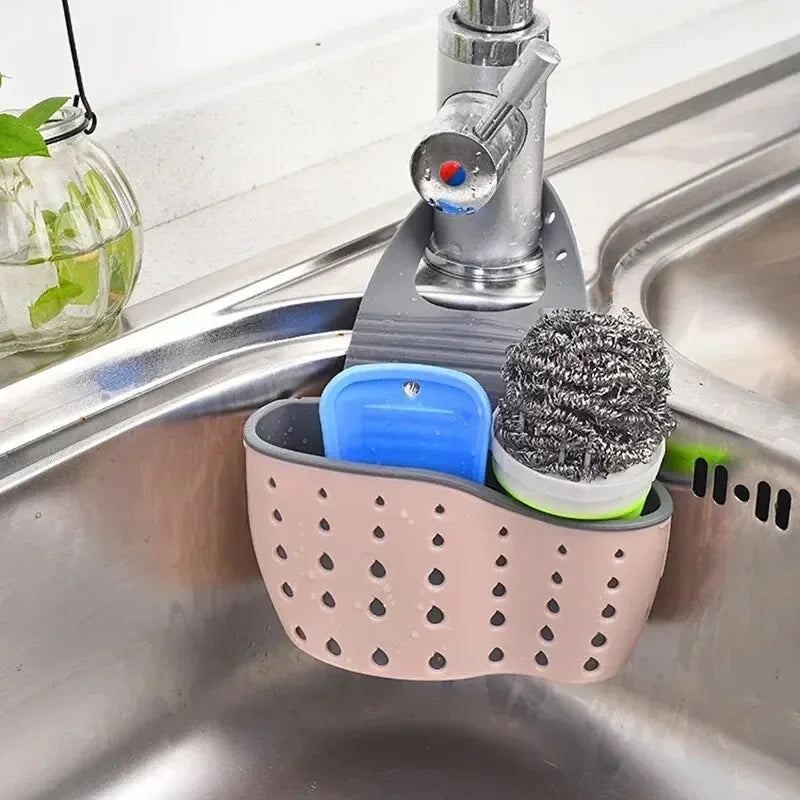 Cesta de drenaje para almacenamiento en el hogar, soporte para fregadero de cocina, estante ajustable para esponja y jabón, cesta de drenaje colgante, bolsa, accesorios de cocina