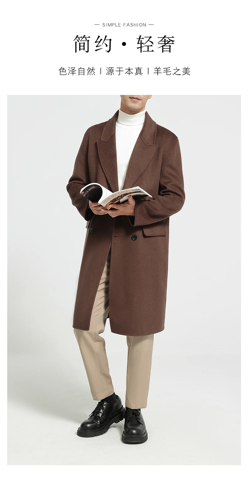 Autumn Winter New 100% Wool Double-sided Wool Coat Men's Korean Suit Collar Wide Fluffy Woolen Coat Simple and Luxurious