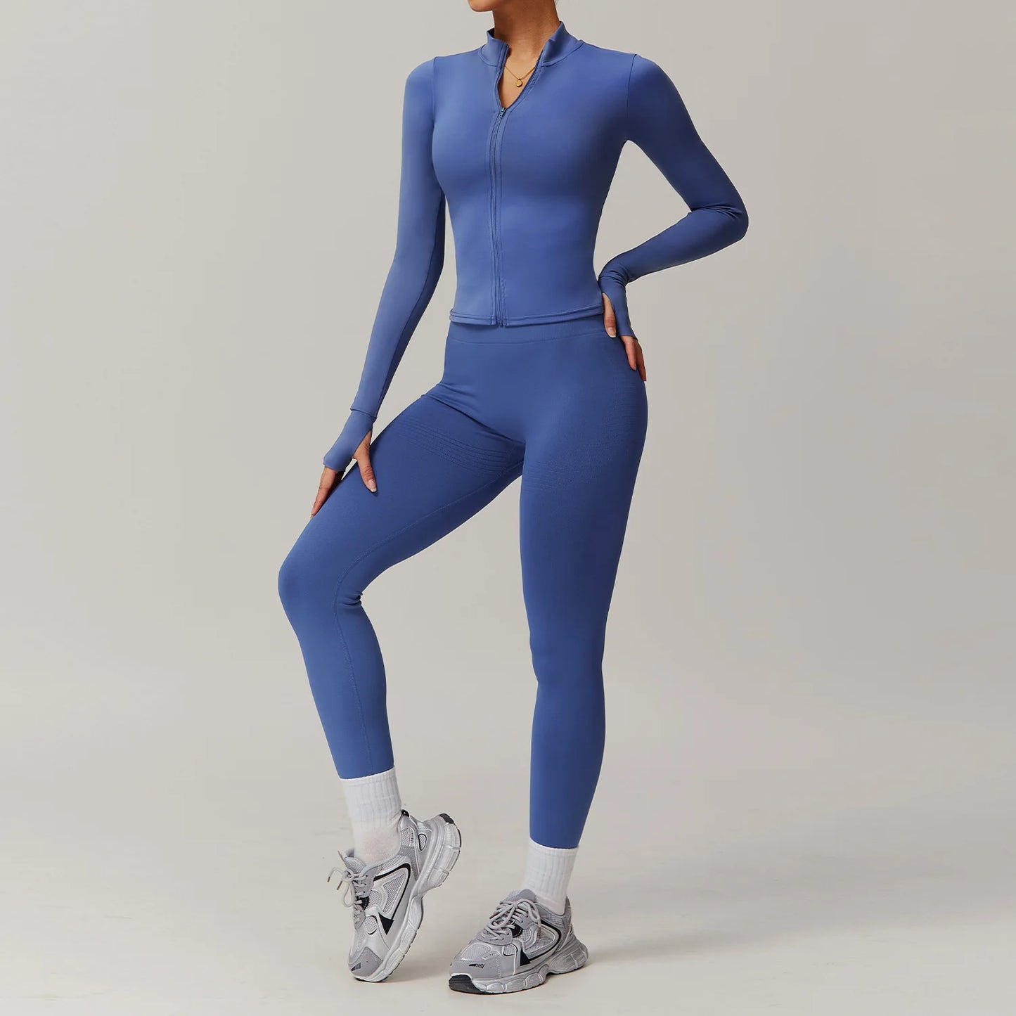 Conjunto deportivo de 2 piezas para mujer, chándal para correr, entrenamiento, con cremallera, pantalones cortos de manga larga, ropa de yoga, ropa deportiva