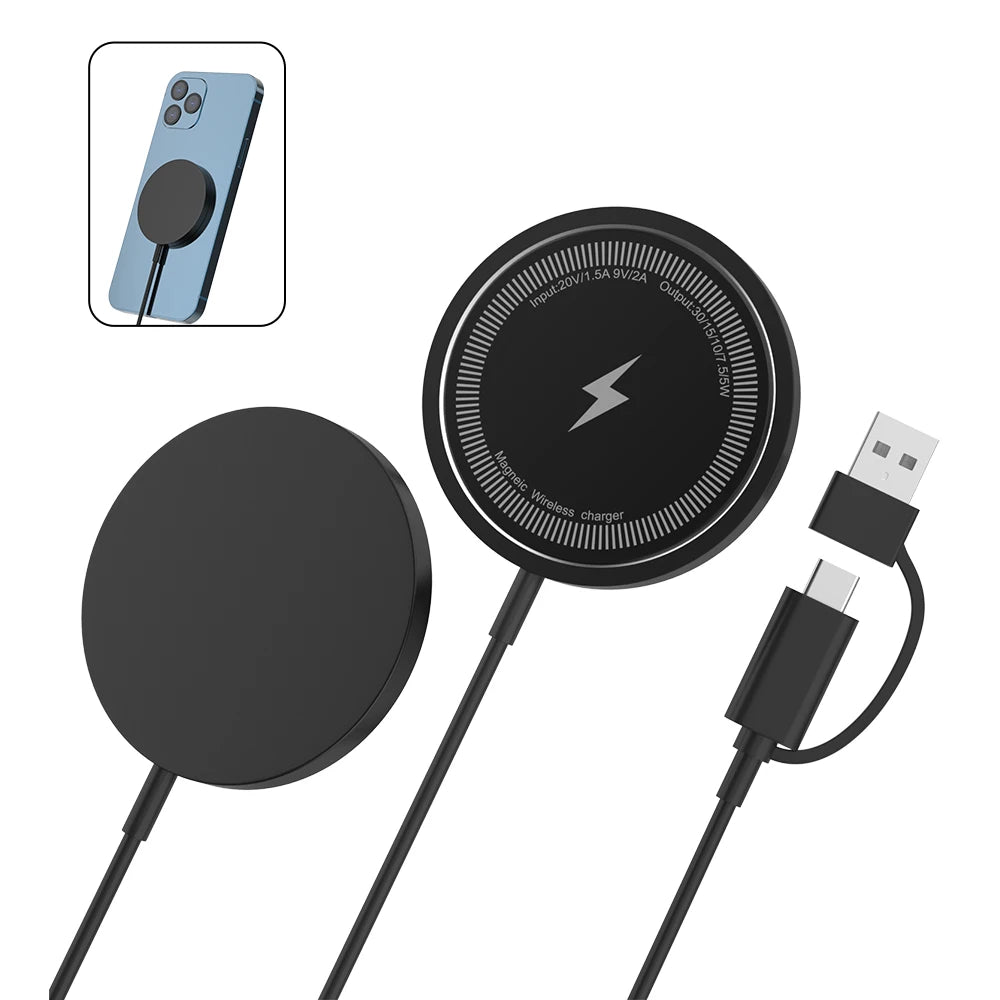 Cargador inalámbrico magnético de 30 W, base de carga rápida para iPhone 15, 14, 13, 12 Pro Max, Airpods PD, USB A, estación de carga para teléfono