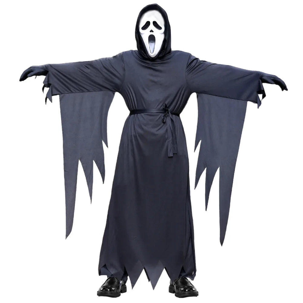 Kids Adult Horror Scary Costume Boys Girls Death Ghostface Dress Halloween Costume Children Ghost Robe Mask Costume
