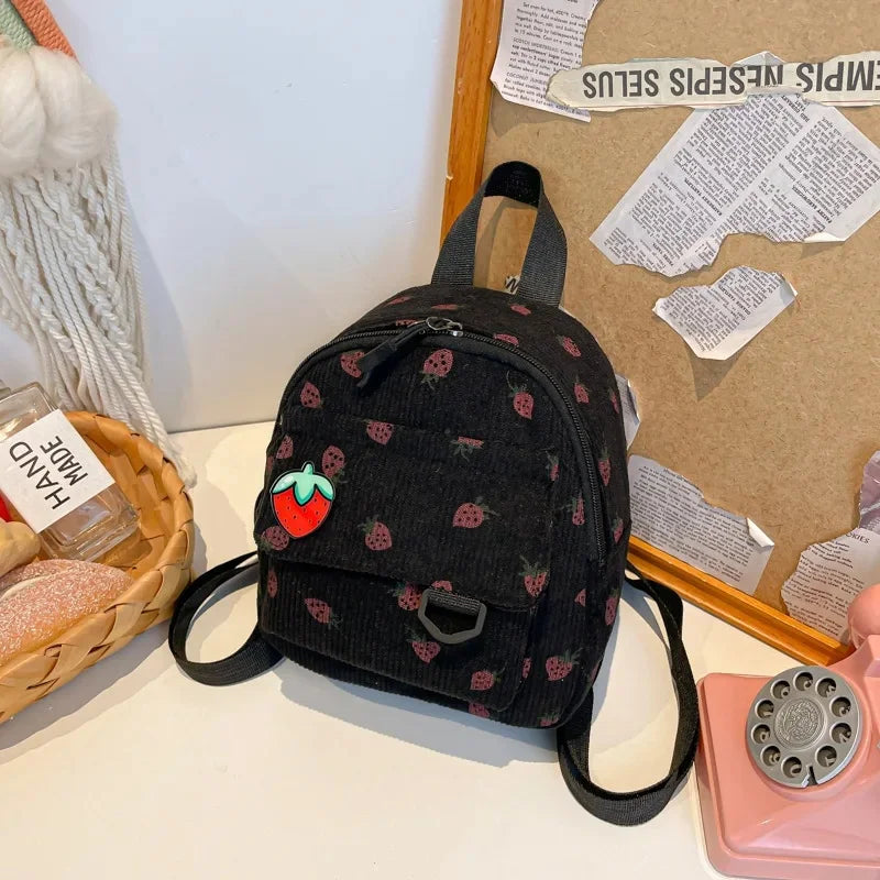 Mini mochila de pana retro para mujer, informal, bonita, para exteriores, con doble hombro, estilo coreano, simple, con bolsillo para teléfono móvil, poliéster, L