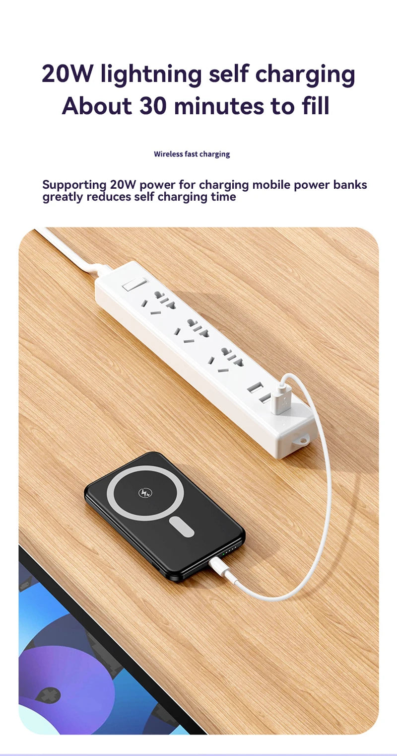 Cargador portátil magnético ultrafino Xiaomi de 500.000 mAh y 22,5 W PD con carga ultrarrápida para iPhone y Samsung.