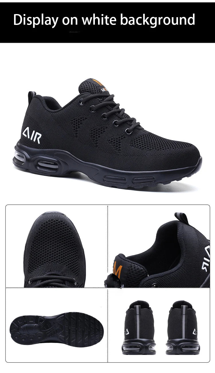 Calzado de seguridad para hombre, botas de trabajo ligeras, zapatillas con cámara de aire, zapatos de trabajo antiperforación, zapatos indestructibles con puntera de acero.