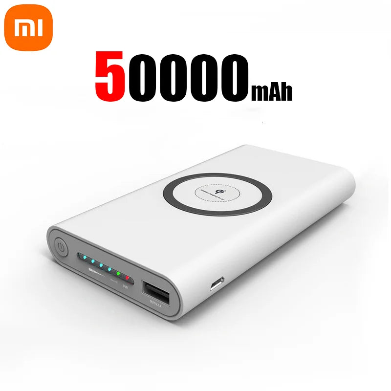 Batería externa Xiaomi de 500000 mAh con carga inalámbrica rápida bidireccional y conector magnético tipo C para iPhone, Samsung y Xiaomi.