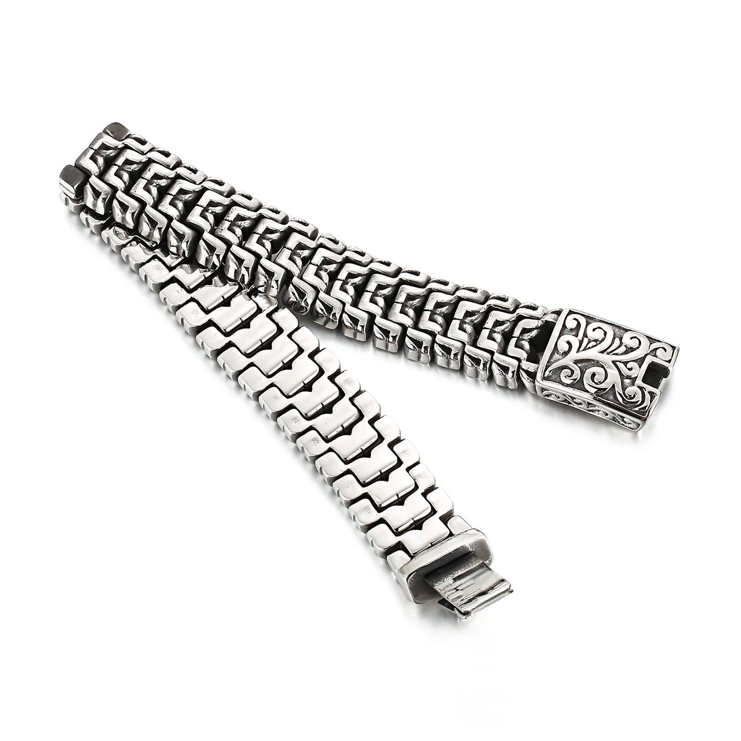 Pulsera de cadena motera de 16 mm que combina elementos modernos y retro - Acero inoxidable 316L - KB123643-BDJX
