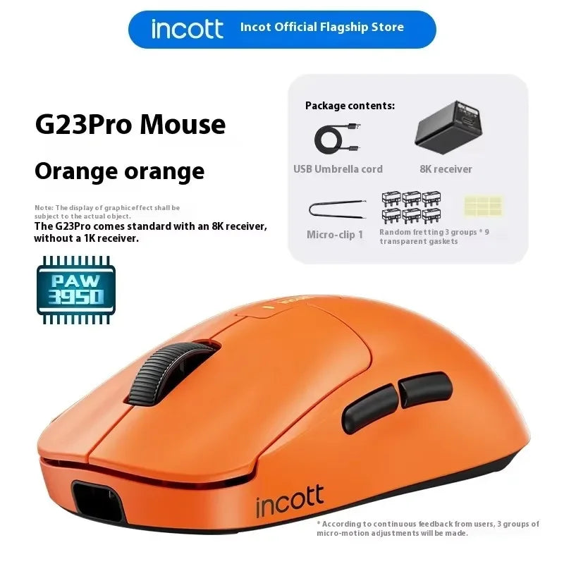 Ratón inalámbrico Incott G23 Pro 8K PAW3950, bajo retardo, batería larga, RGB, para juegos de deportes electrónicos, ligero, accesorios para PC y gamers.