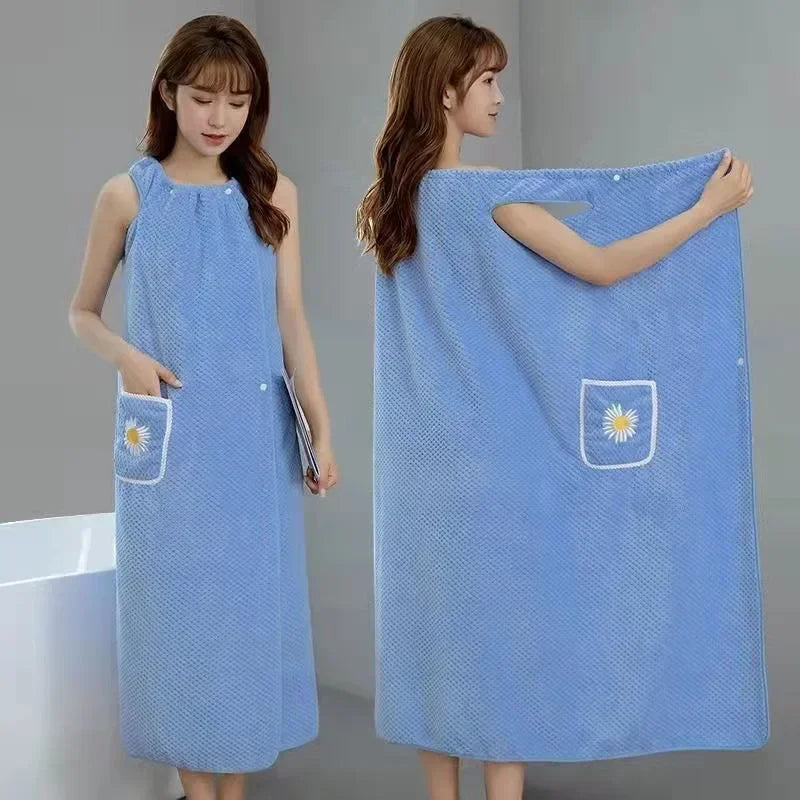 Toalla de baño para el hogar, para mujeres, usable, para adultos, absorbente de agua, poliéster, para cabello seco, falda, estilo largo, para baño, lavable, bata de baño