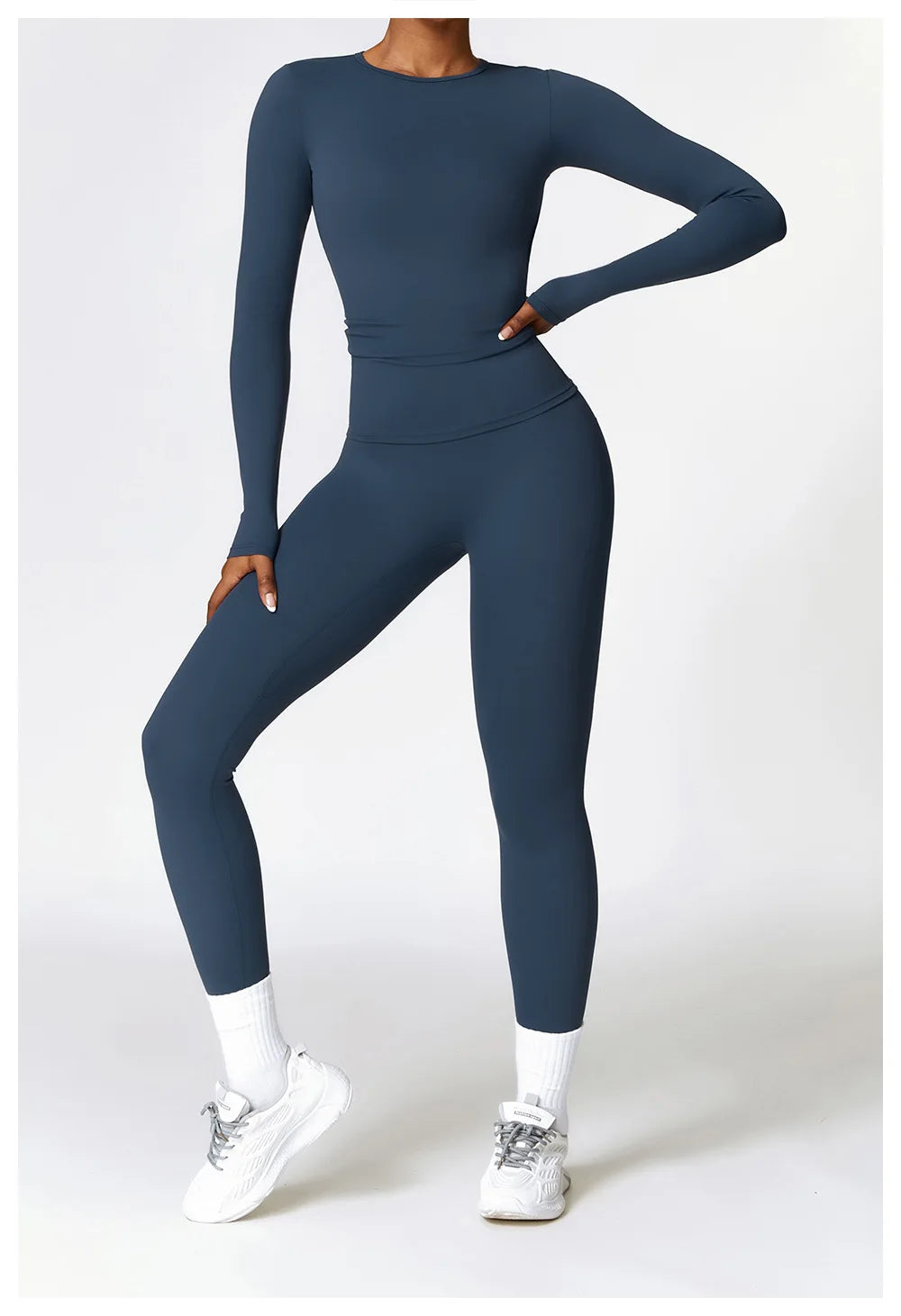2PCS Seamless Yoga Set Women Workout Set Sportswear Gym Clothing Fitness Long Sleeve Crop Top High Waist Leggings Sports Suits