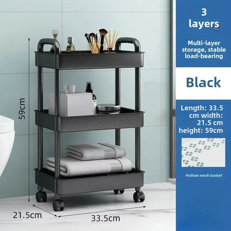 Carrito rodante multifuncional de tres capas 2025 con asa reforzada para cocina, baño, sala de manualidades y guardería.