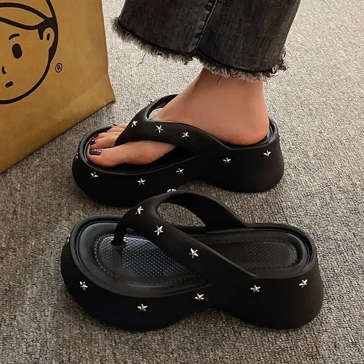 Chanclas de verano antideslizantes de suela gruesa para mujer, cómodas y de moda, para exteriores, de material EVA.