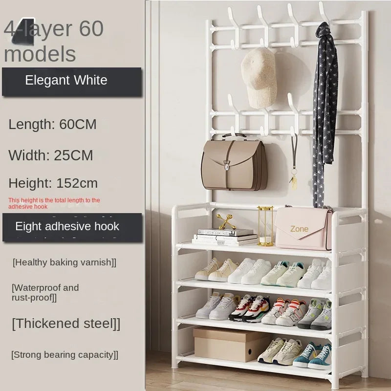 【Mejora el grosor】Perchero multifuncional integrado para zapatos y sombreros, perchero para ropa y sombreros, perchero multicapa resistente al polvo, color crema