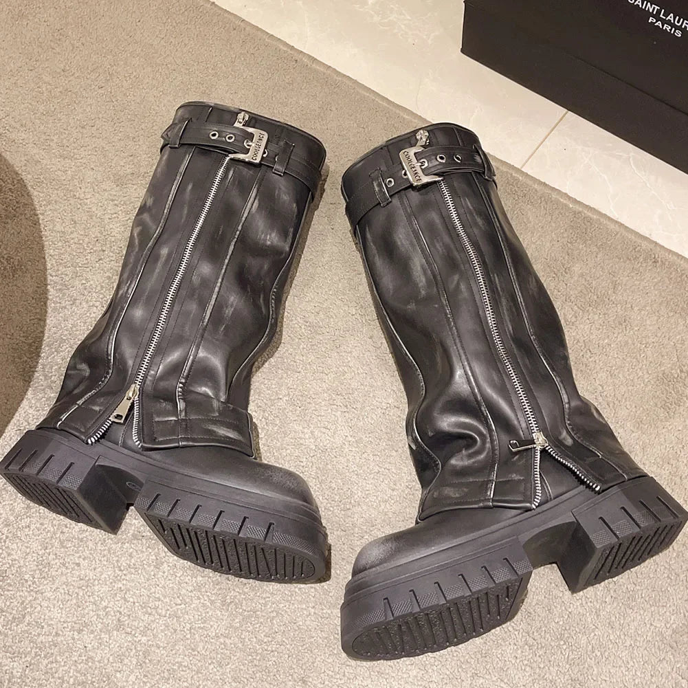 Botas de media caña para mujer de la marca Desinger Knight, con plataforma de tacón alto grueso, estilo punk, estilo motociclista, estilo gótico, para la calle.