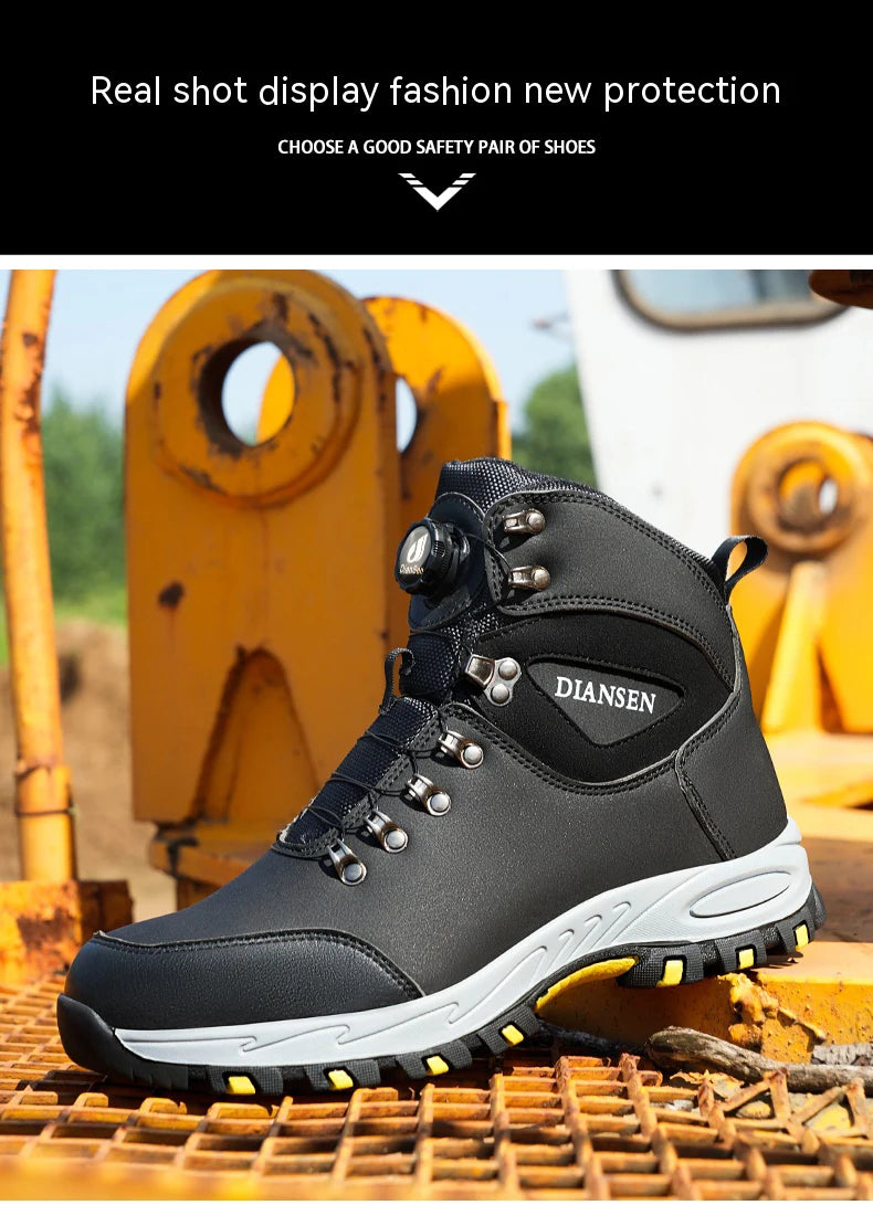 Zapatos de seguridad con botón giratorio, zapatillas de trabajo para hombre, zapatos indestructibles, zapatos de protección a prueba de pinchazos, botas de trabajo, botas tácticas.