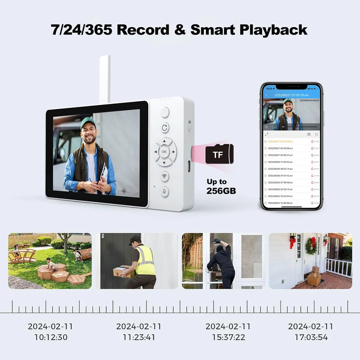 Sistema de timbre Srihome con pantalla HD de 4 MP y 5 pulgadas, monitoreo remoto por teléfono, videoportero de 5000 mAh, visión nocturna, timbre inalámbrico inteligente