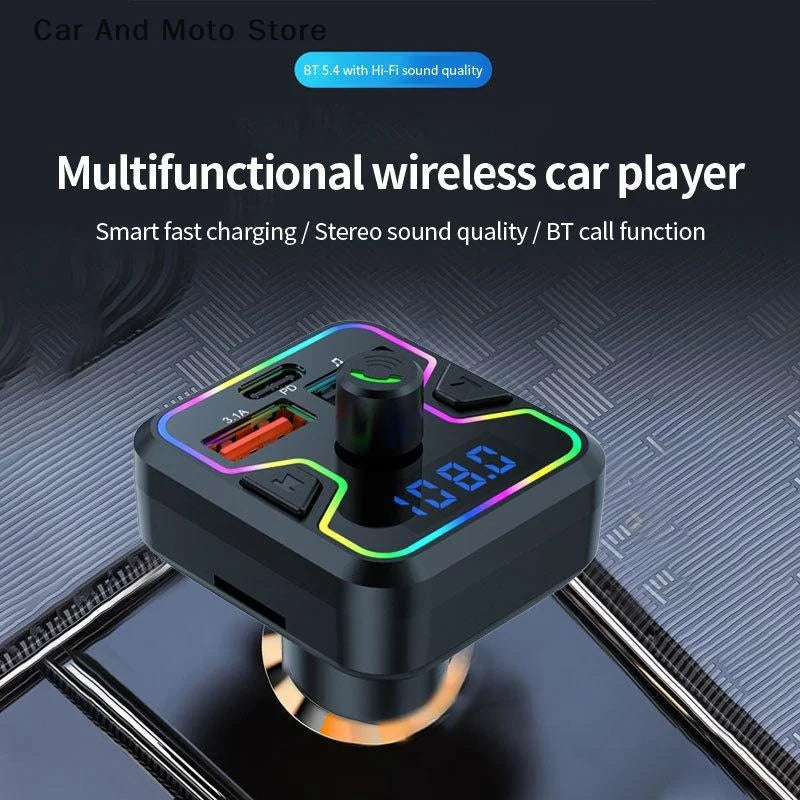 Transmisor FM Bluetooth 5.3, receptor inalámbrico, reproductor MP3, cargador de coche, carga rápida USB PD, adaptador de kit manos libres para coche