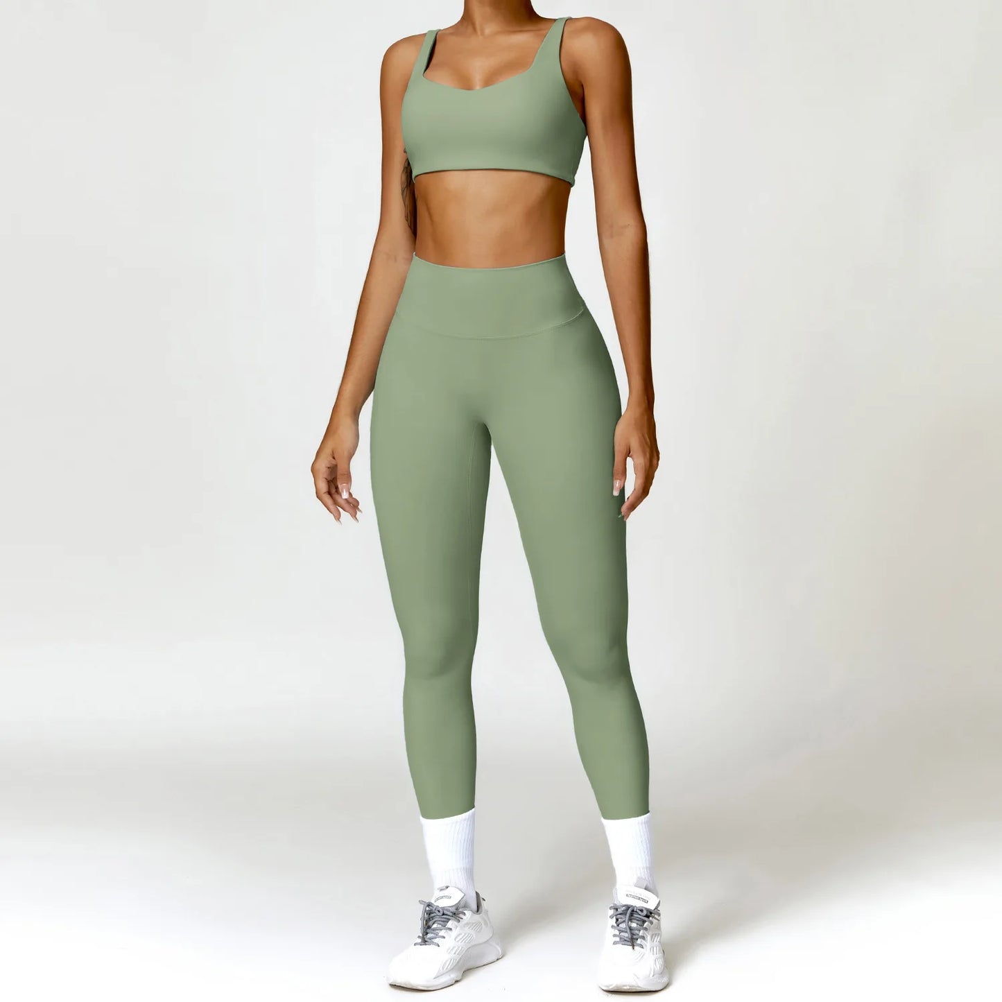 Conjunto de chándal de yoga para mujer, 2 piezas, ropa deportiva para entrenamiento, ropa deportiva, leggings de gimnasio, sujetador de fitness, top corto, trajes deportivos de manga larga