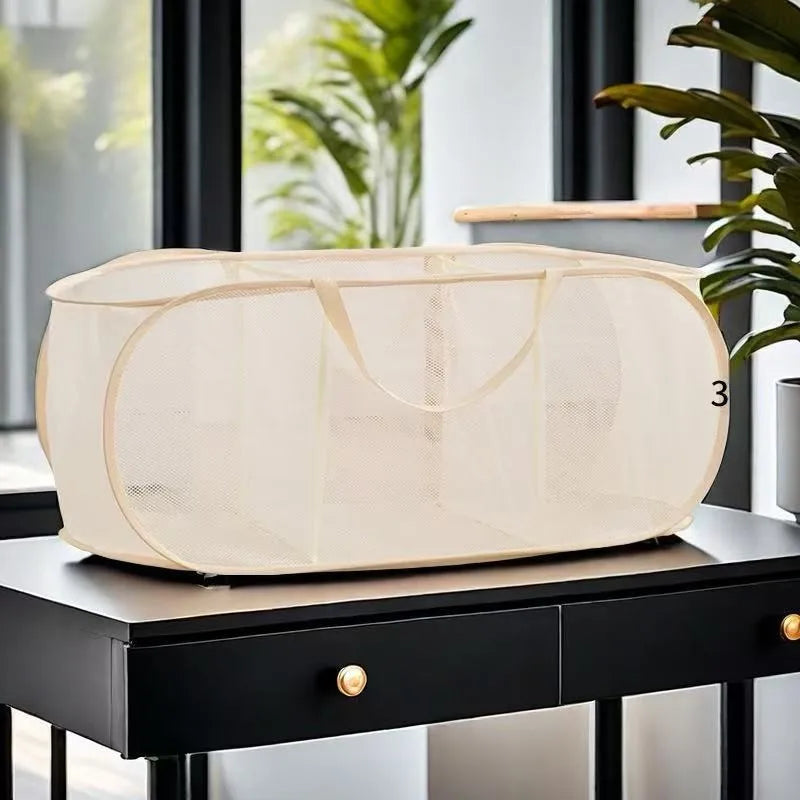Cesta de lavandería plegable y duradera, cesta de lavandería de malla desplegable con bolsillo lateral, cesta de almacenamiento de ropa plegable con refuerzo