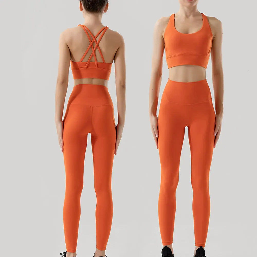 Women's Naked Feeling Sports Bra and Leggings Set - 2 Piece Gym Outfit for Fitness, Yoga Clothes Leggings and Tops Workout Suits