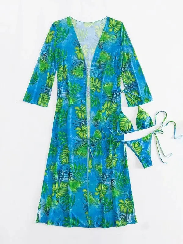 Bikini de tres piezas con tiras triangulares 2025 para mujer, traje de baño tipo kimono, ropa de baño sexy para mujer, traje de baño para playa