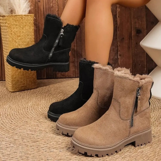 Botas de nieve gruesas de felpa para mujer, botas de invierno antideslizantes de gamuza sintética, zapatos de algodón cálidos para mujer, botines de plataforma cómodos.