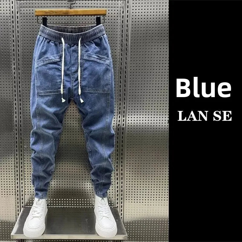 Pantalones vaqueros holgados de talla grande para hombre, informales, de moda, para otoño e invierno, con puños, estilo coreano, versátiles, duraderos, cómodos y ajustados.