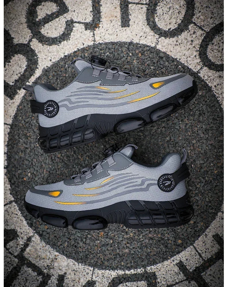 Zapatos de seguridad con botón giratorio para hombre, calzado de trabajo antigolpes y antiperforación, calzado deportivo de moda, botas protectoras de seguridad.