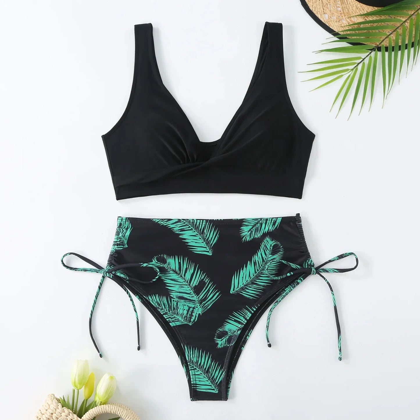 Oferta de temporada: nuevo traje de baño de nailon de color puro, cintura alta, sexy, para mujer, conjunto de bikini de moda, fuente de casa, ajuste cómodo