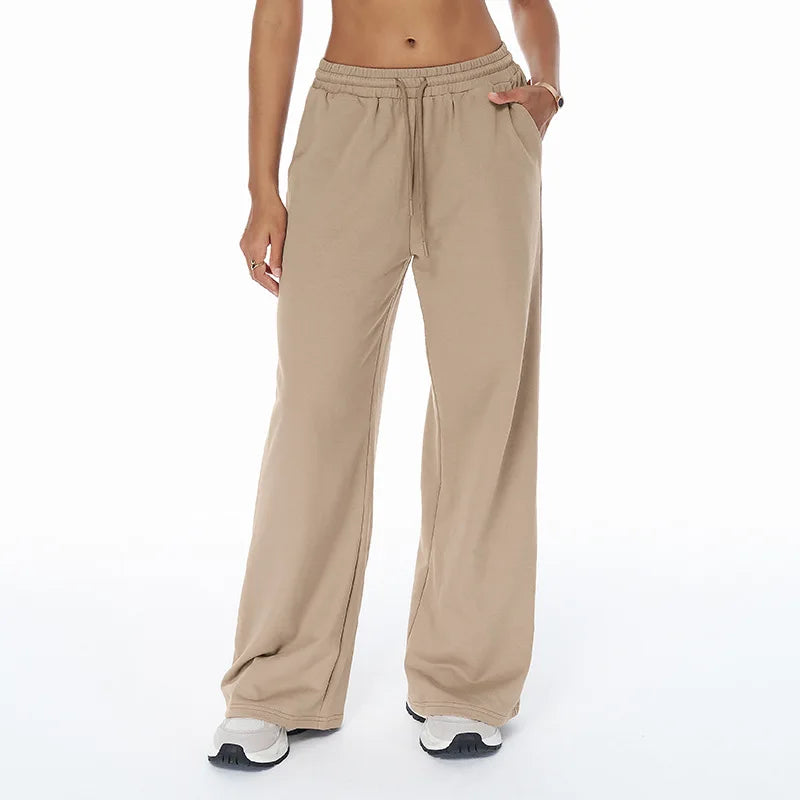 Women Winter Loose Fit Sports Pants High Waist Drawstring Weatpants With Pockets Straight Leg Yoga Pants Versatile Sports Pants