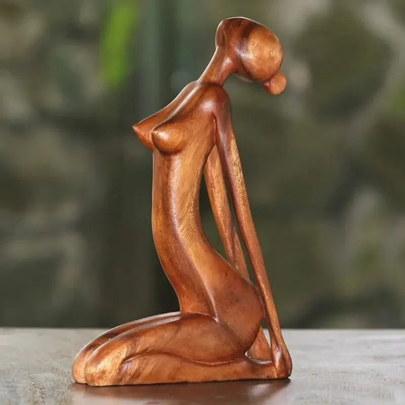 Estatua de meditación de yoga tallada en madera de chica de yoga, hecha a mano, pose de yoga, decoración del hogar