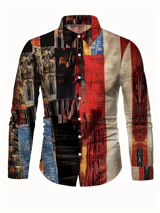 Camisa casual estampada para hombre 2025 con mangas largas transpirables y botones de plomo adecuada para primavera y otoño.