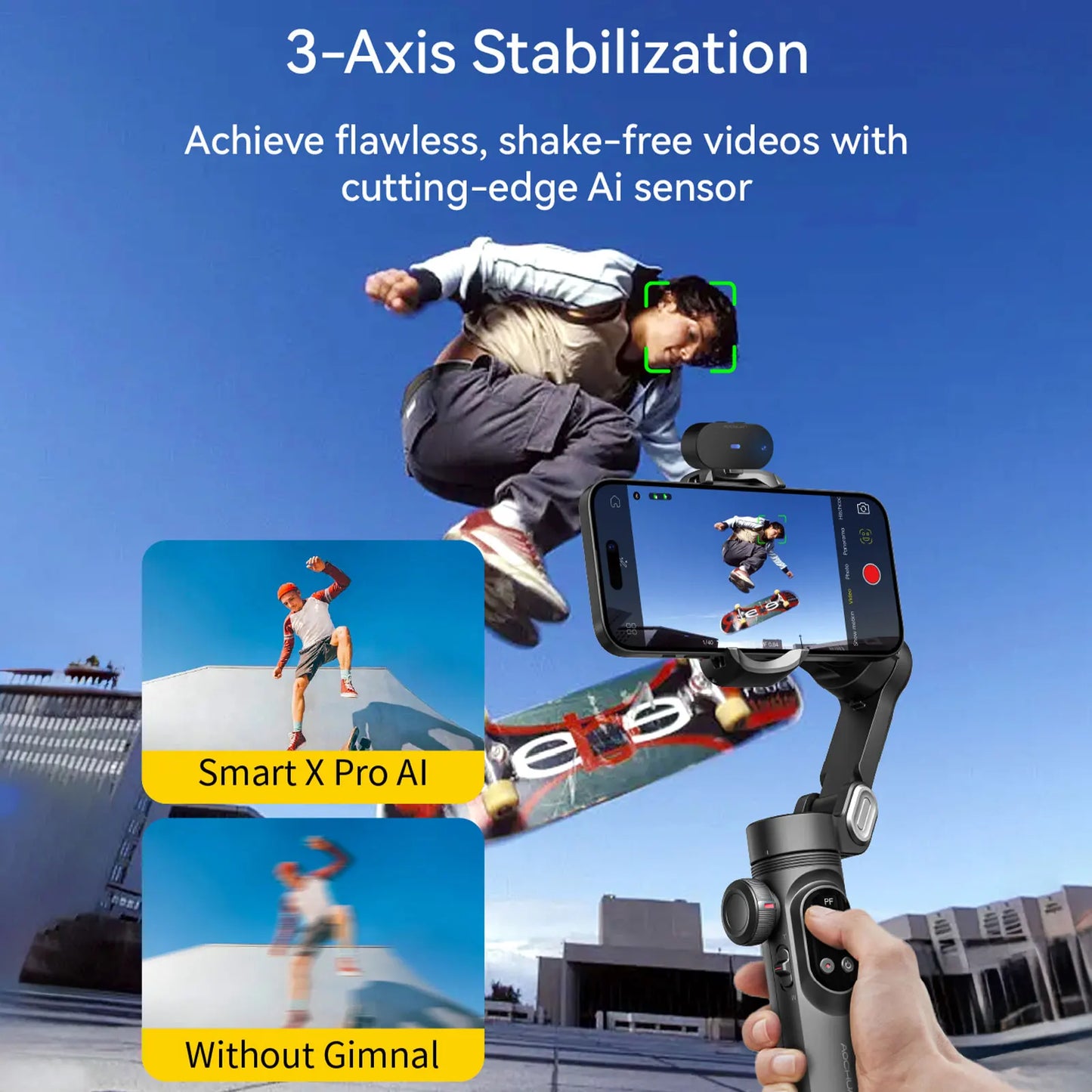 Estabilizador de cardán de 3 ejes AOCHUAN Smart XPro Ai para teléfonos inteligentes para grabación de video con iPhone y Android, estabilizador de seguimiento facial