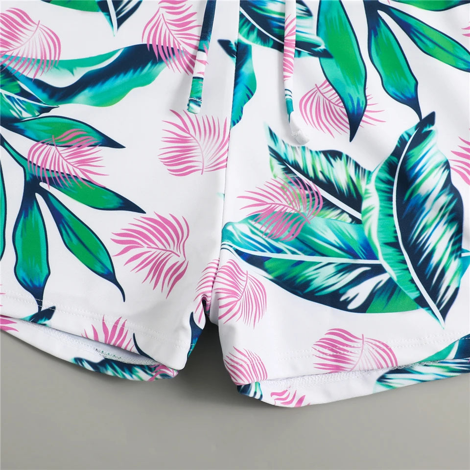 Bikini con cordón y estampado tropical para mujer, traje de baño de cintura alta con lazo frontal, pantalones cortos, traje de baño sexy para mujer, ropa de playa de verano