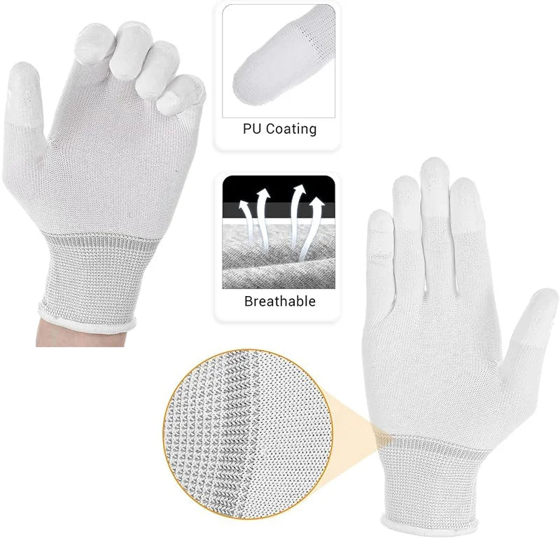 Guantes de vinilo para coche, de nailon recubierto de PU, antiestáticos, con punta de los dedos, antipolvo, para tintado de ventanas, herramientas de instalación de película