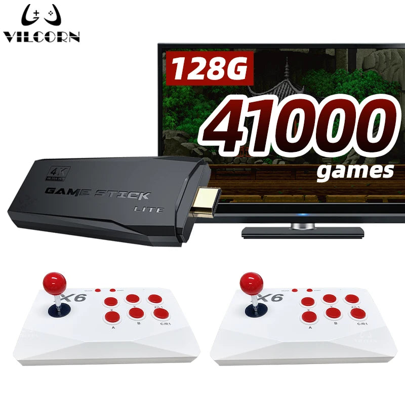 Consola de videojuegos arcade VILCORN 4K TV Game Stick con doble joystick arcade para juegos MAME/Sega/PS1/Atari, regalo para niños