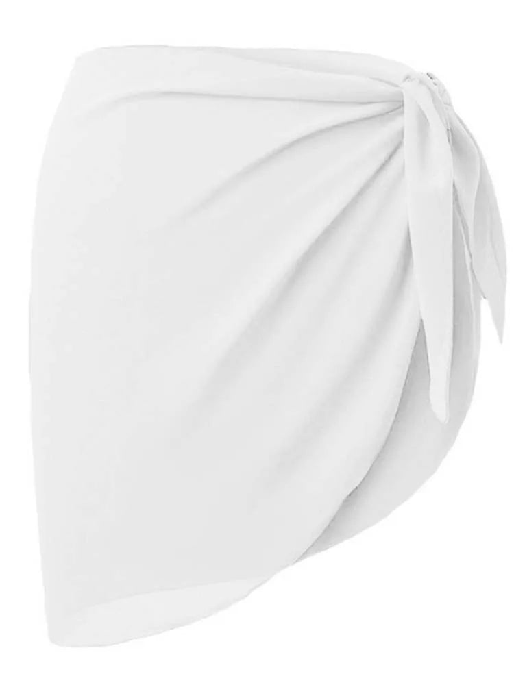 Traje de baño corto de verano para mujer, pareo de playa, bikini, falda transparente, bufanda de gasa, pareo transparente para traje de baño