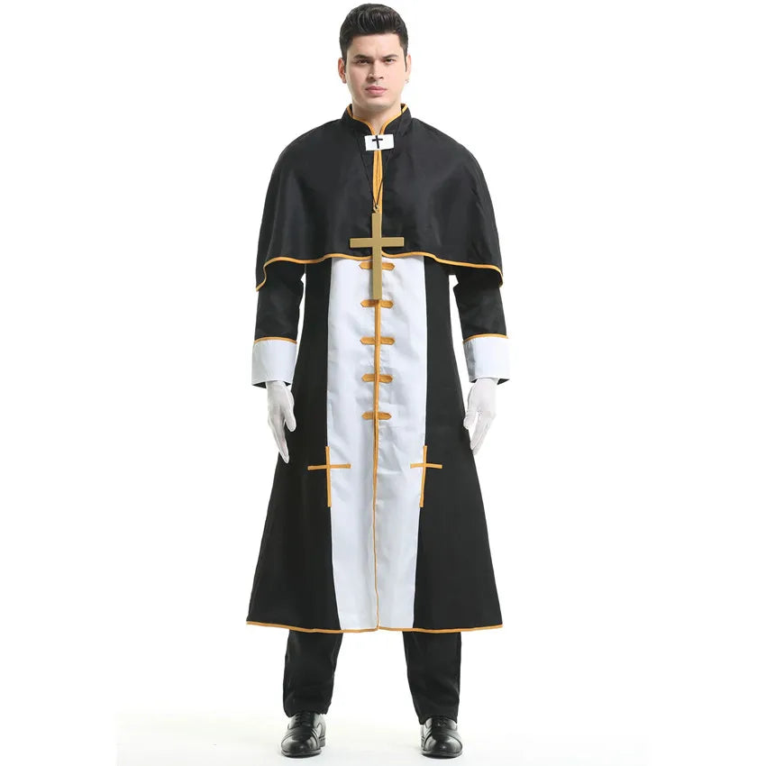 Couple Halloween Costume for Women Men Medieval Cosplay Priest Nun Missionary Costume Church Religious Convent Fancy Party Dress