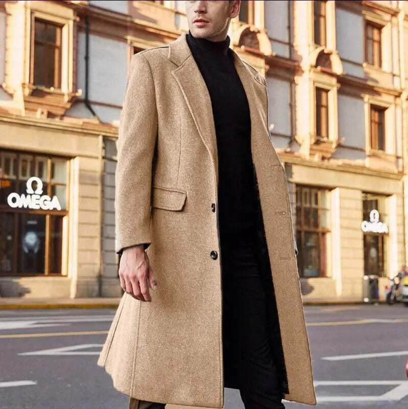Ropa informal de otoño e invierno para hombre, abrigo de lana estilo británico, nuevo cortavientos largo de color liso estilo coreano, tallas S-XXXL