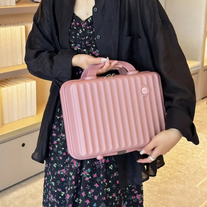 Maleta ABS de 14 pulgadas, bolsa de cosméticos, estuche liviano para viajes de negocios, estuche para alojamiento de estudiantes, bolsa organizadora de maquillaje, regalo de recuerdo.