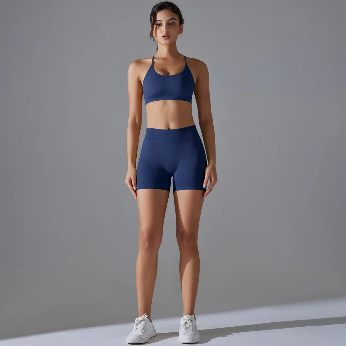 Conjunto deportivo de yoga, mallas de gimnasio de secado rápido, tirantes cruzados con absorción de impactos, pantalones cortos de ciclismo para mujer, entrenamiento de yoga.