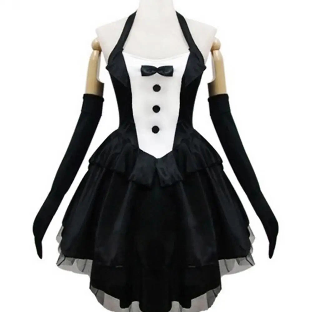 3Pcs Women Bunny Tuxedo Dress Gloves Headband Set Rabbit Ear Headband Backless Halter Dress Magician Halloween Cosplay Costume