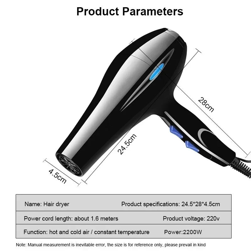 Secador de pelo profesional de 2200 W, potente, de calentamiento rápido, con ajuste de frío y calor, con aire iónico y colector de aire.