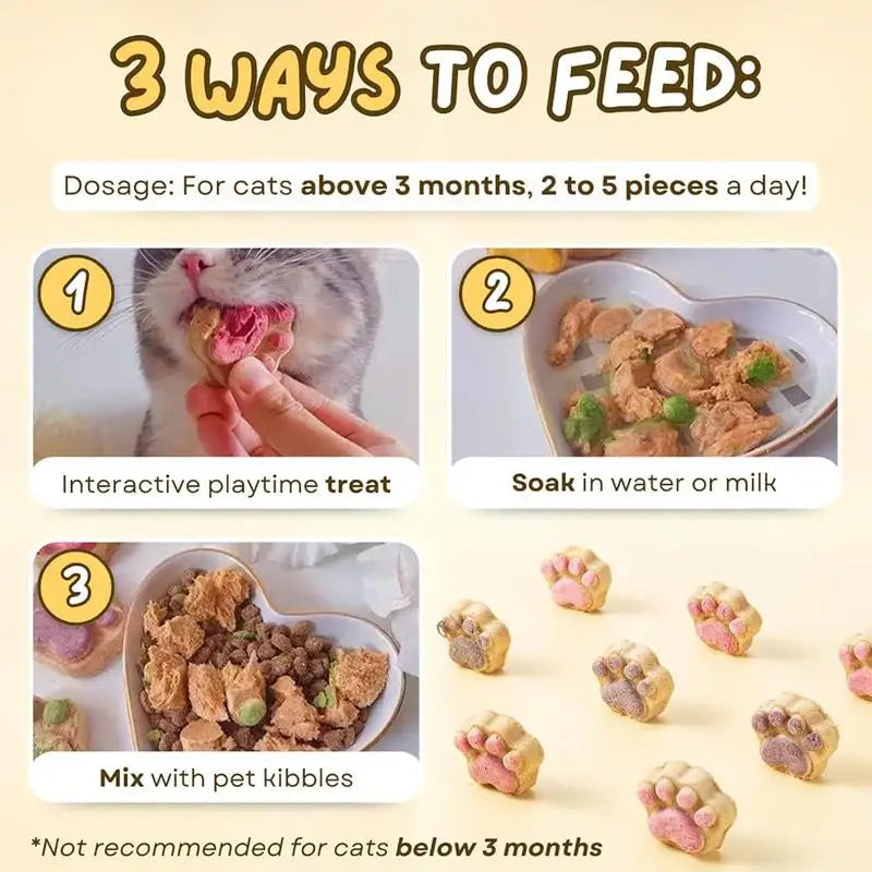 Galletas con forma de pata para gatos, liofilizadas y naturales, con forma de huella, premios para gatos, limpieza bucal.
