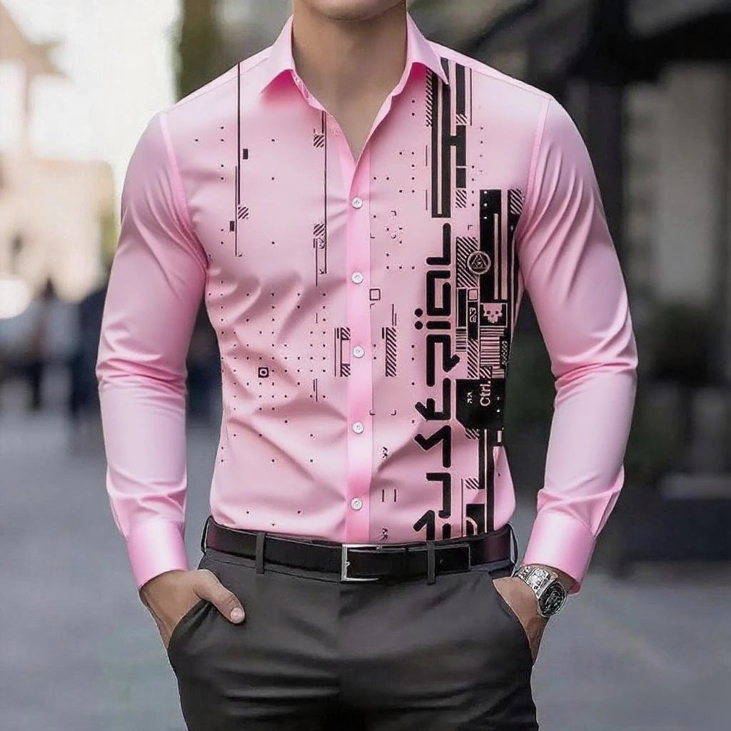 13 colors men's retro digital printing button breathable long sleeve shirt fashion lapel versatile men's shirt large size